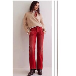 Free People We The Free Good Luck Mid Rise Jeans Red Button Fly Size 26 NEW